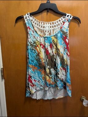 Alyx Multicolor Abstract Crochet-Back Tank